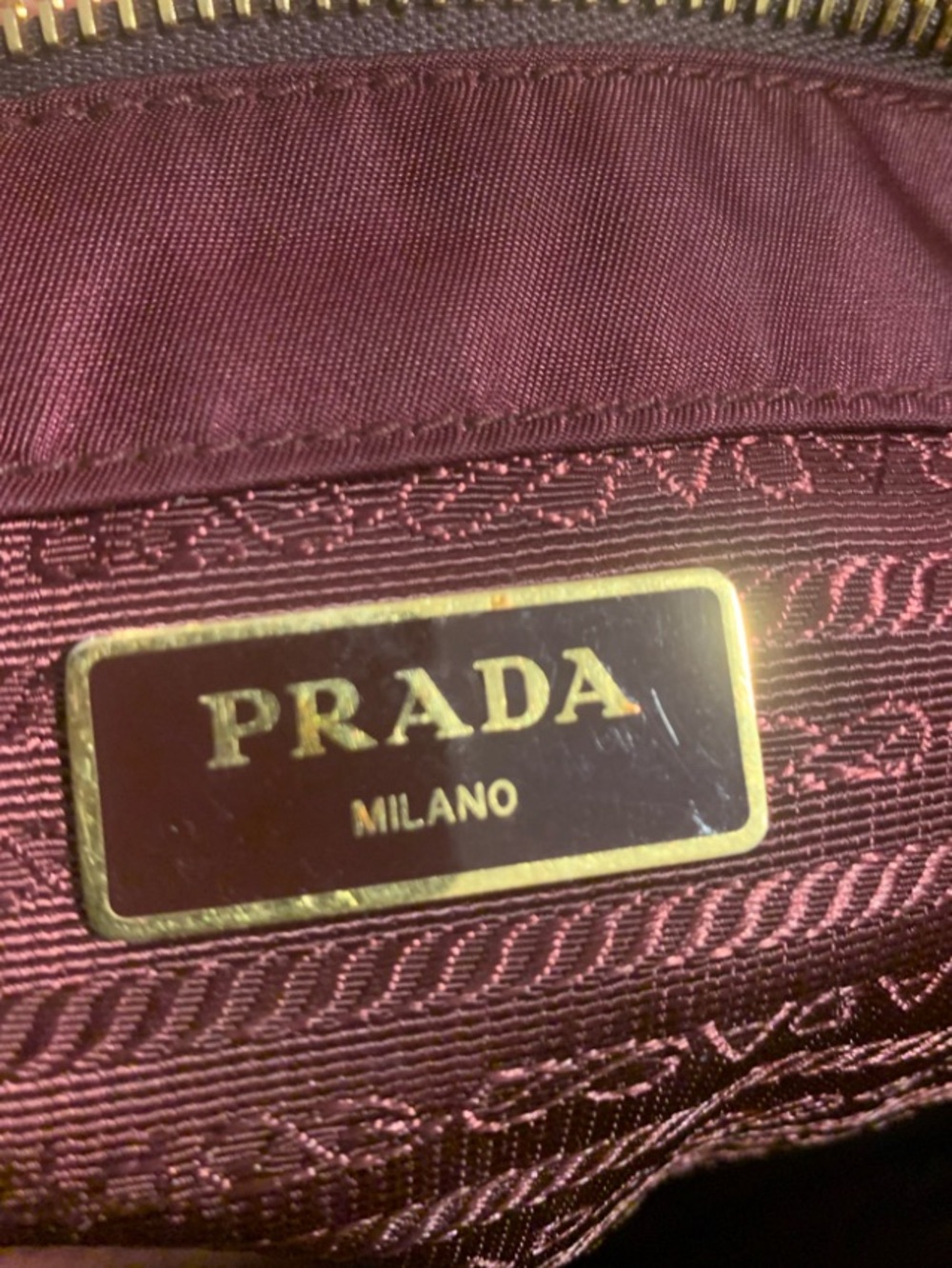 Prada Burgundy Nylon Tote with Gold-Tone Logo~Certificate Of Authenticity - Picture 11 of 13